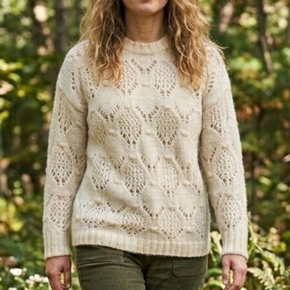American Eagle Ivory Pointelle Wool Blend Sweater XS Cream Boho Outdoors